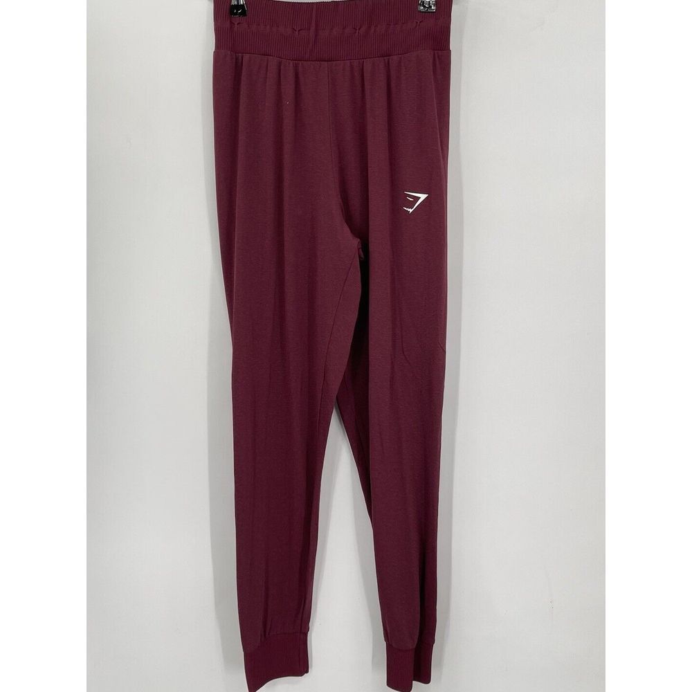 Gymshark XS Jogger Pants Womens Burgundy Marl High Rise Ribbed Activewear B3A8H
